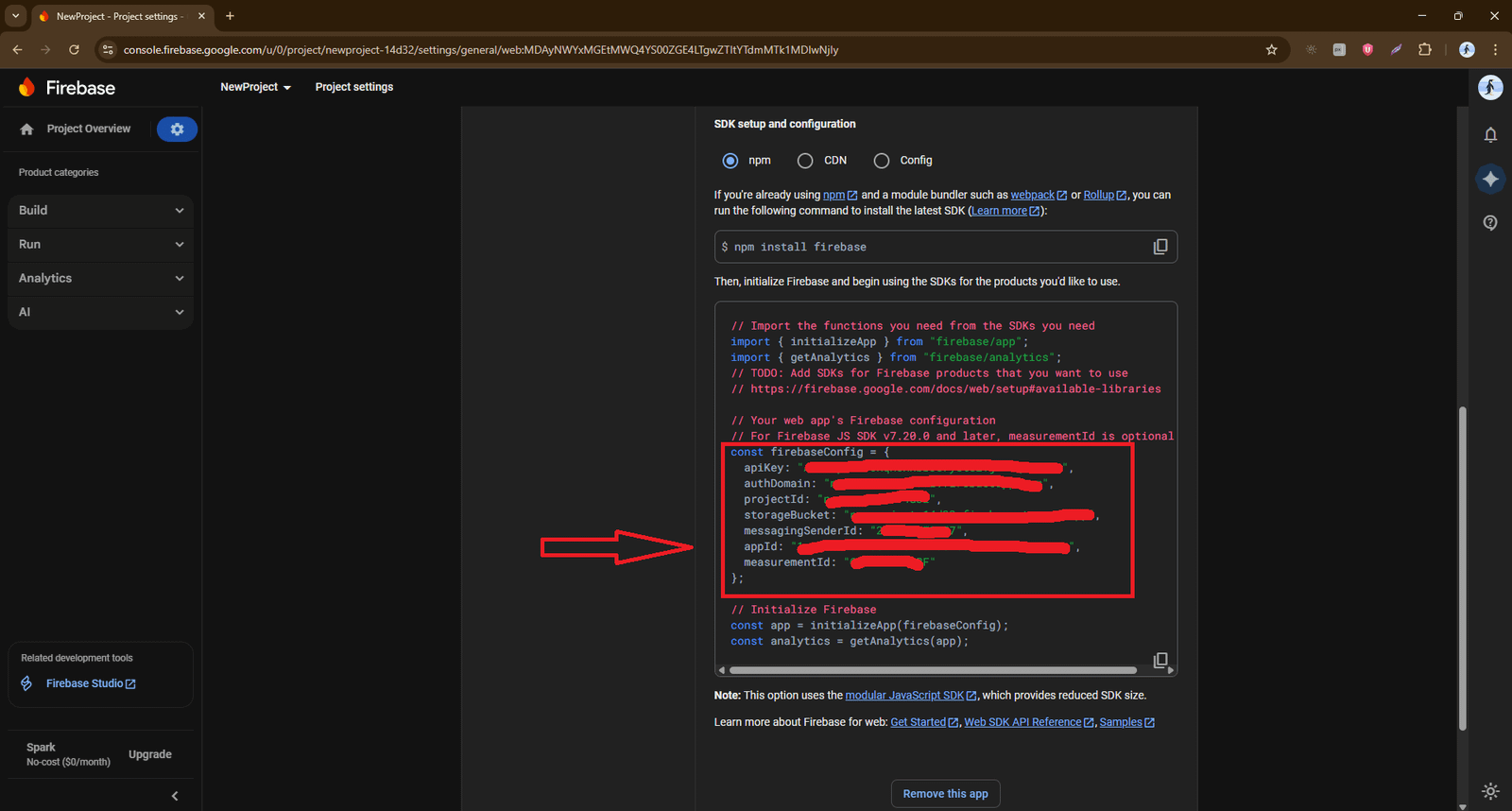 Firebase SDK config values