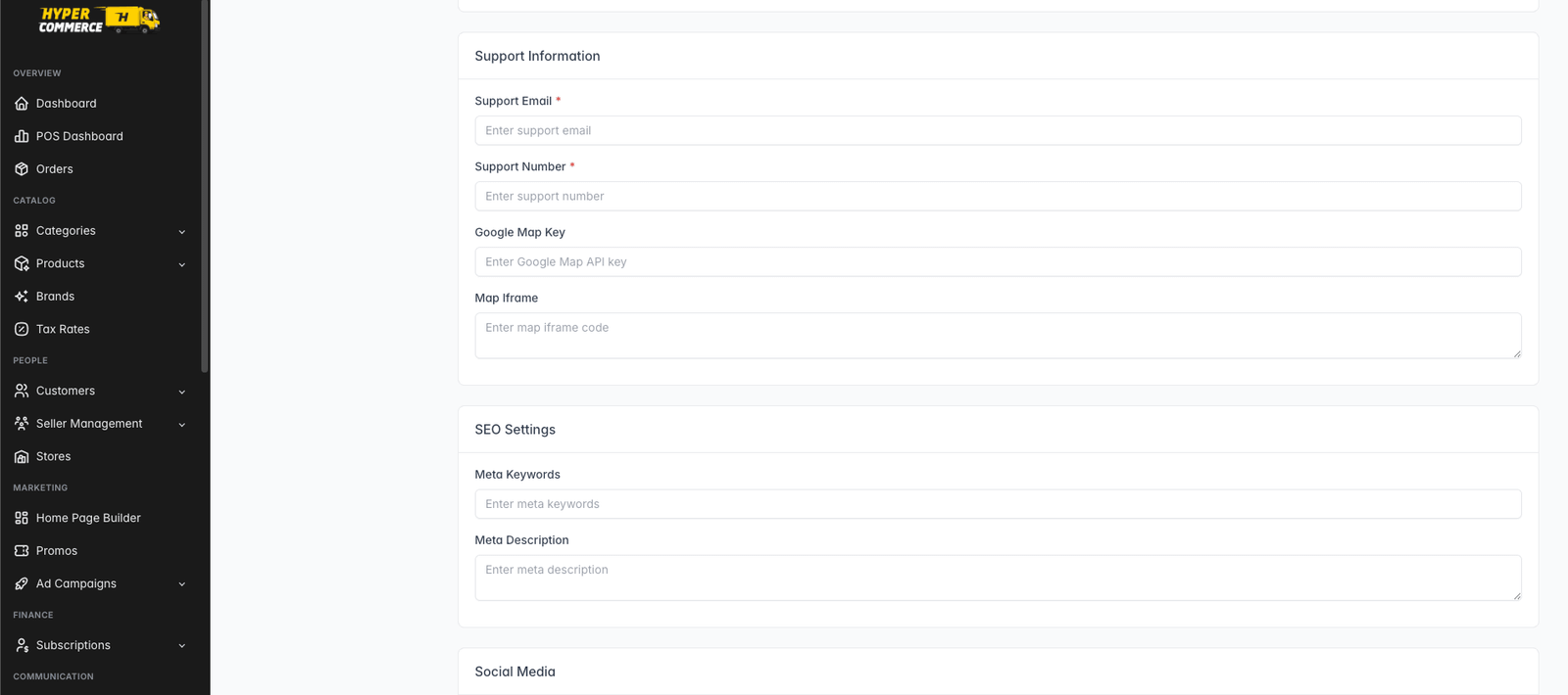 Admin Panel — Web Settings — Google Map Key